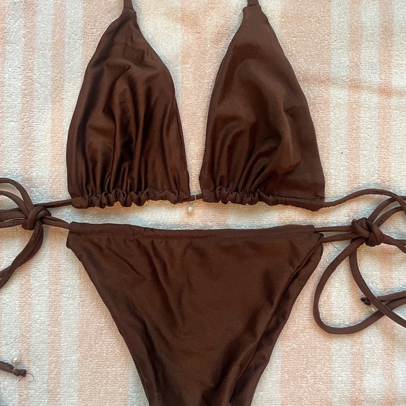 handmade brown bikini set with pearls - Picture 4 of 5